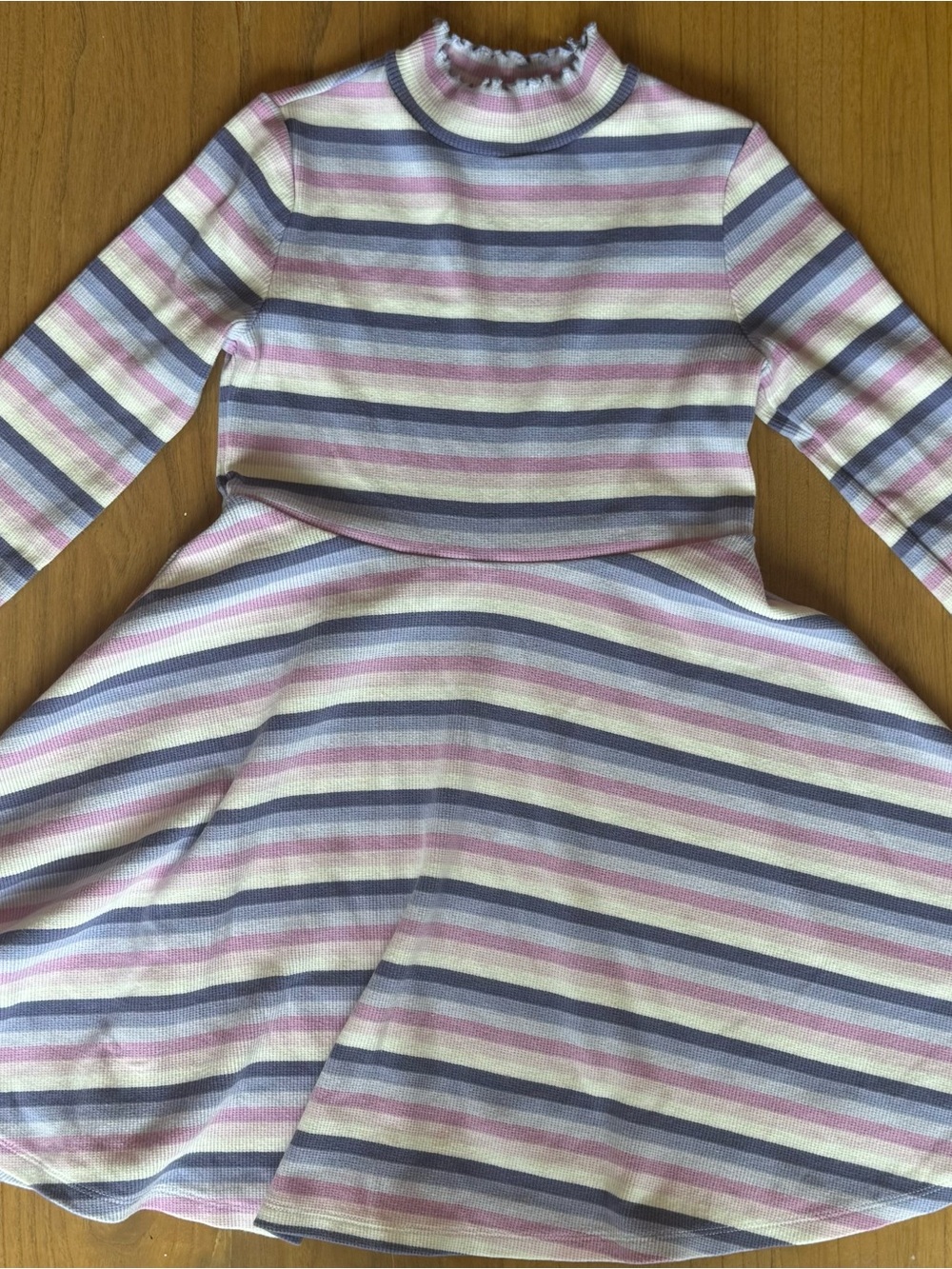 Janie and Jack Purple Pastel Stripe Ruffled-Neck Ribbed Skater Dress